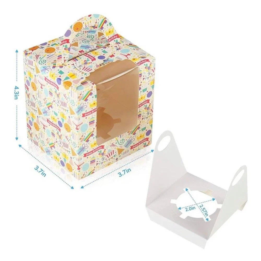 50 Single Happy Birthday Cupcake Boxes, EZSOZO Individual Cupcake Containers